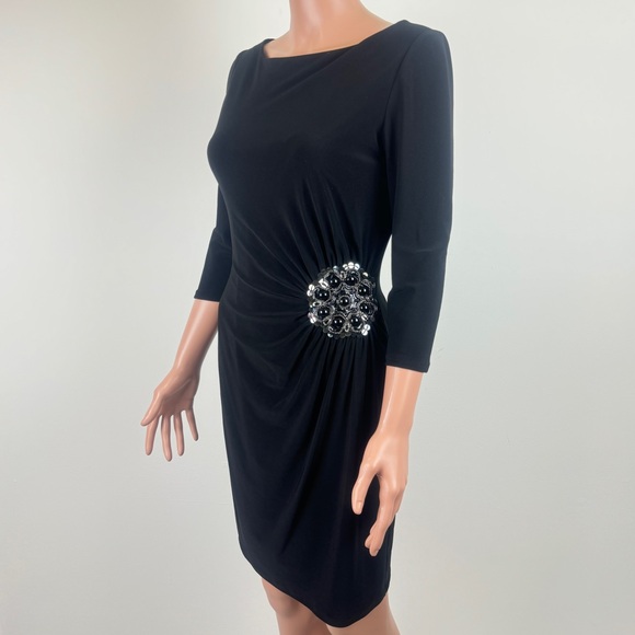 Women's Nine West Knee Length 3/4 Sleeve Ruched Accent Dress Size 4 Black - Picture 5 of 14